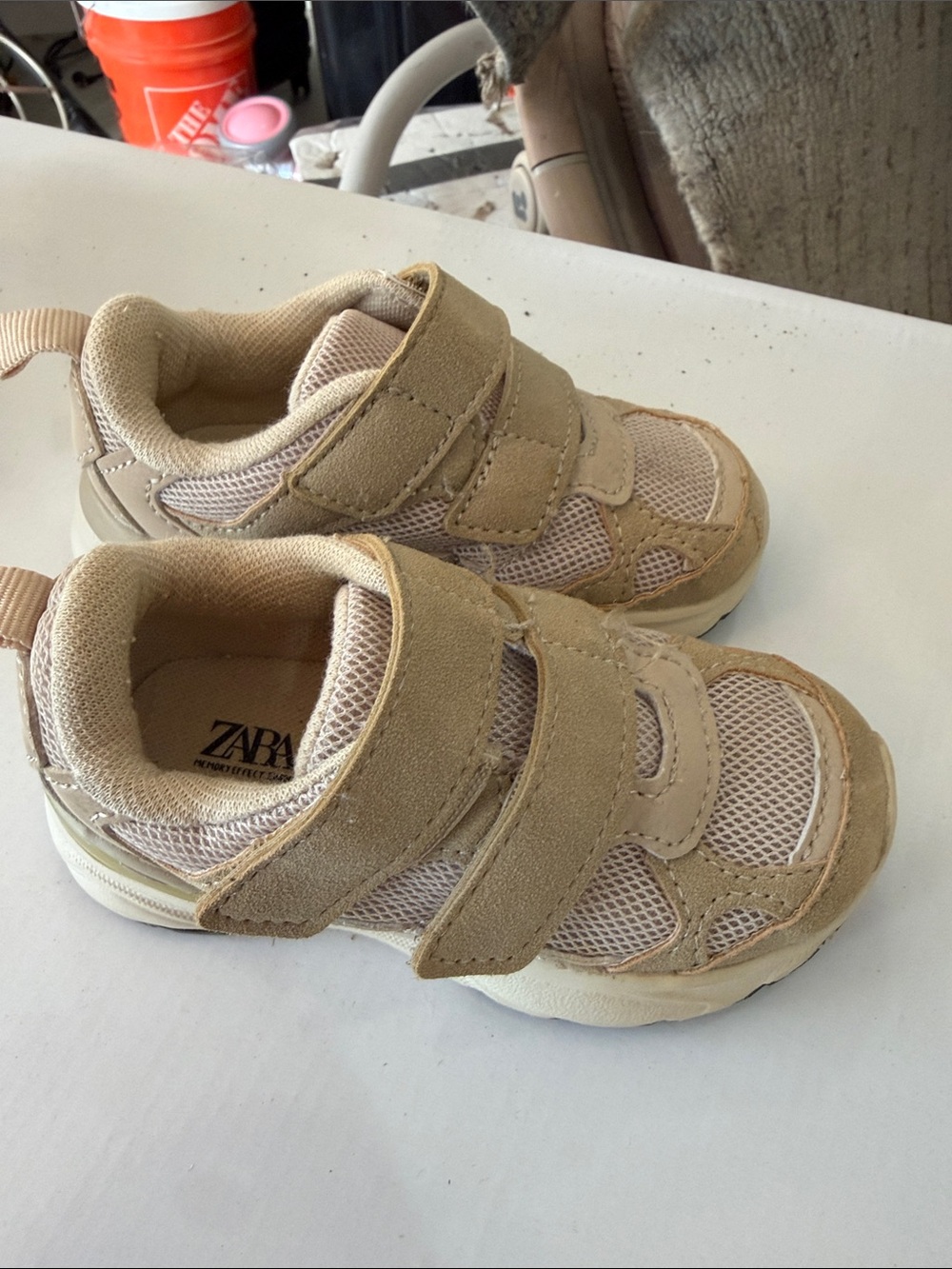 Zara Kids Tan Mesh & Suede Velcro Sneakers